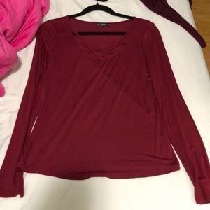 Long sleeve burgundy crisscross top